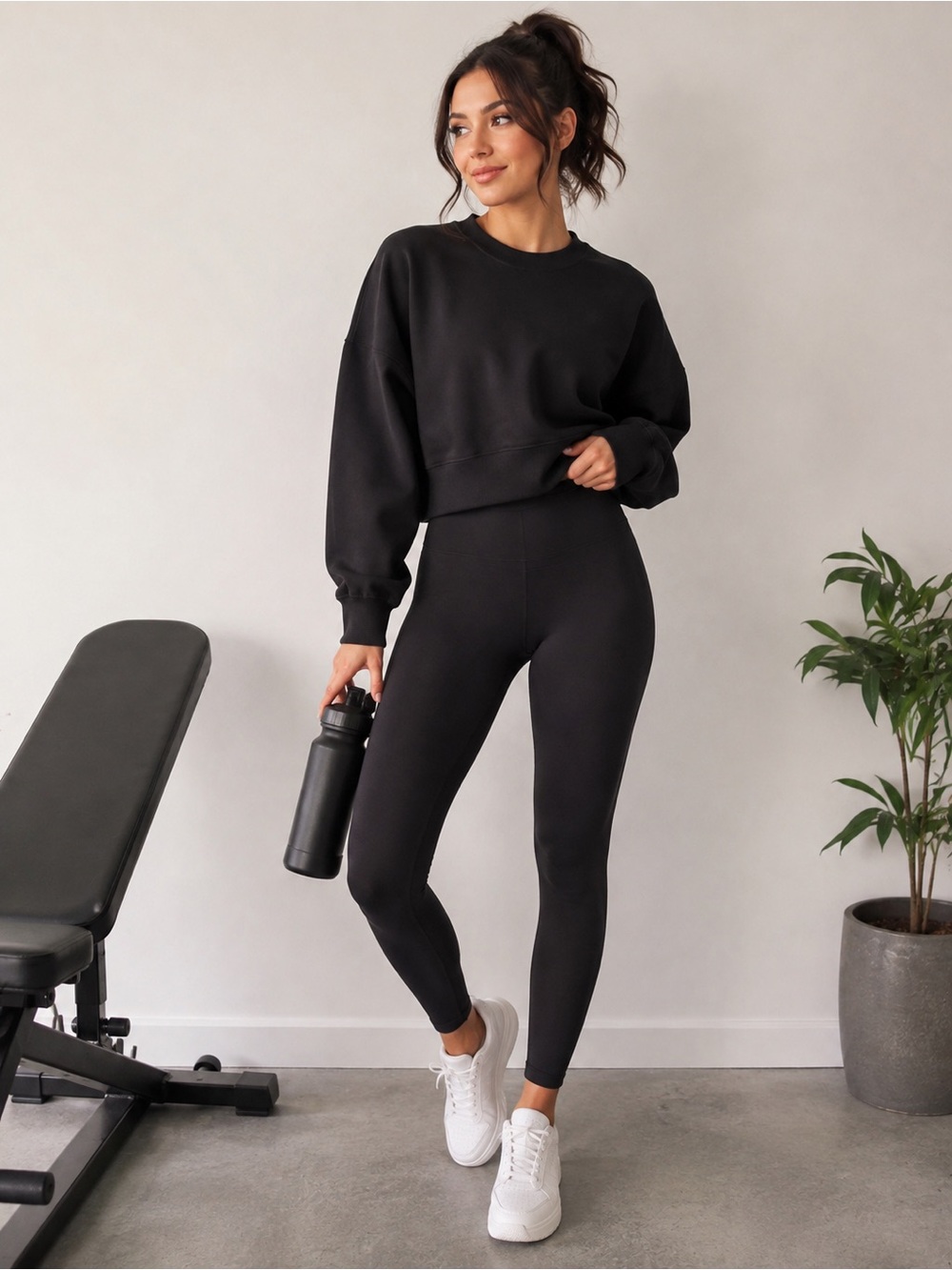 F057. FLEO | Affinity Crop Crewneck Sweater - Black - S